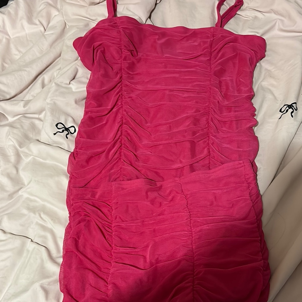 Pink Ruched Sleeveless Dress